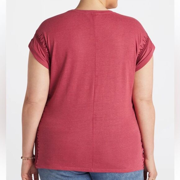 Market & Spruce Brandee Scoop Neck Embroidered Linen‎ Tee Red XL NWT - Picture 2 of 7